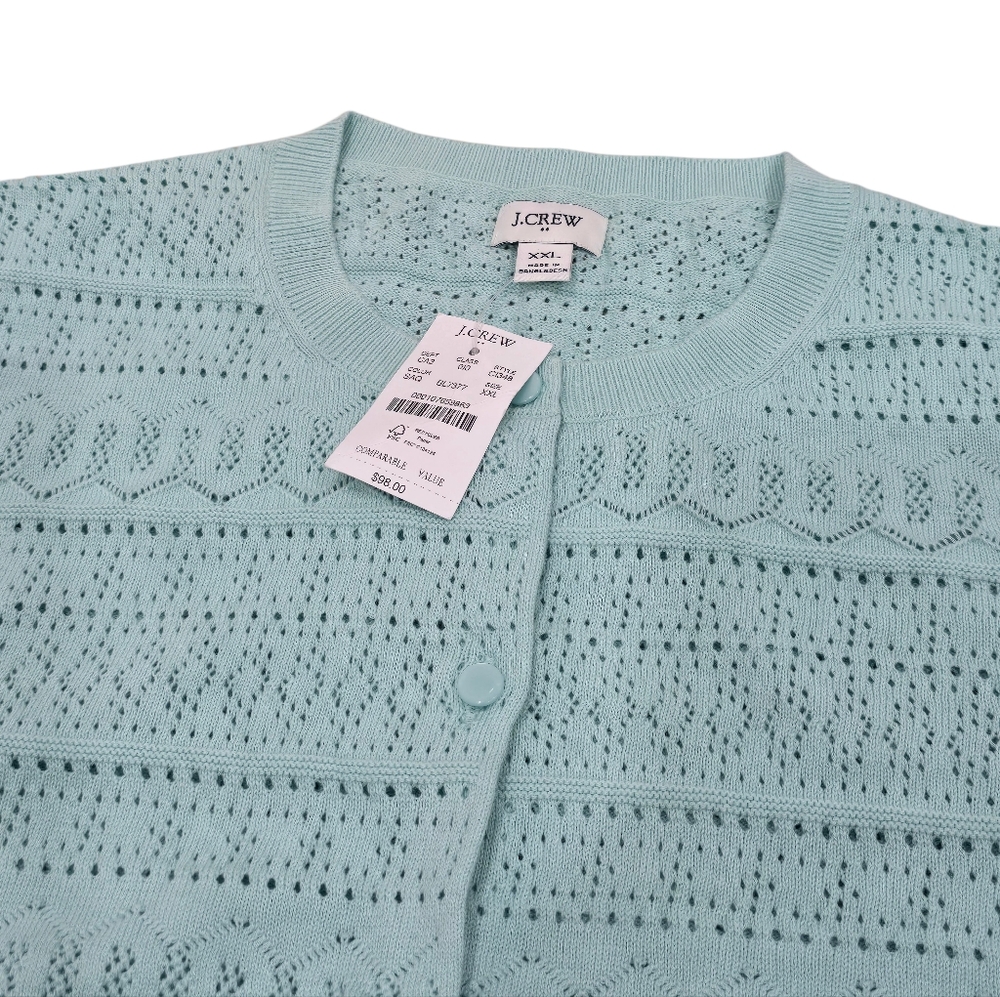 J.Crew Pointellle Cardigan Sweater In Light Aqua - Picture 5 of 7